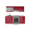 KÜCHENZEILE R-Line Bordeaux Hochglanz/Weiß 200 cm, AP Eiche - Bordeaux/Weiß, Holzwerkstoff (200/81.6/60cm) - Vicco