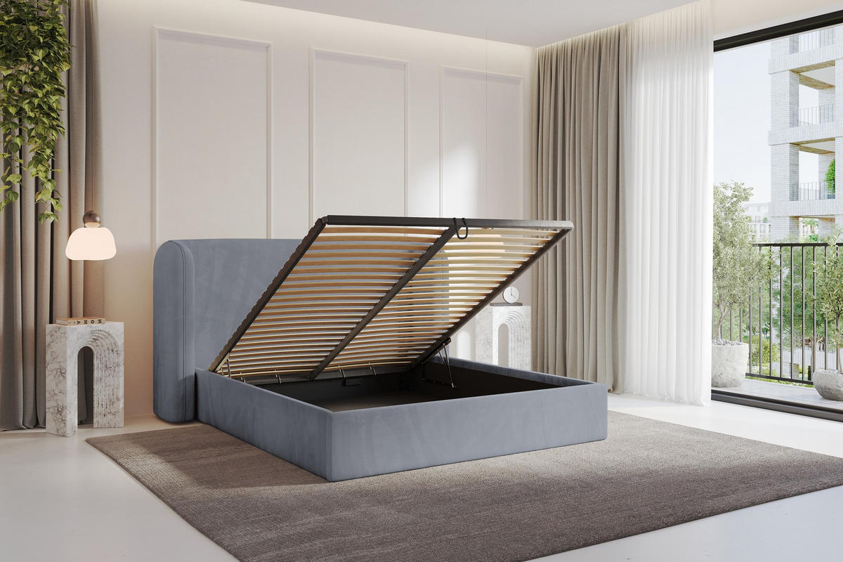 POLSTERBETT mit Bettkasten und Lattenrost, Boxbett ohne Matratze - ESTI 160x200 Grau - Grau, Holzwerkstoff/Textil (160/200cm) - ALTDECOR