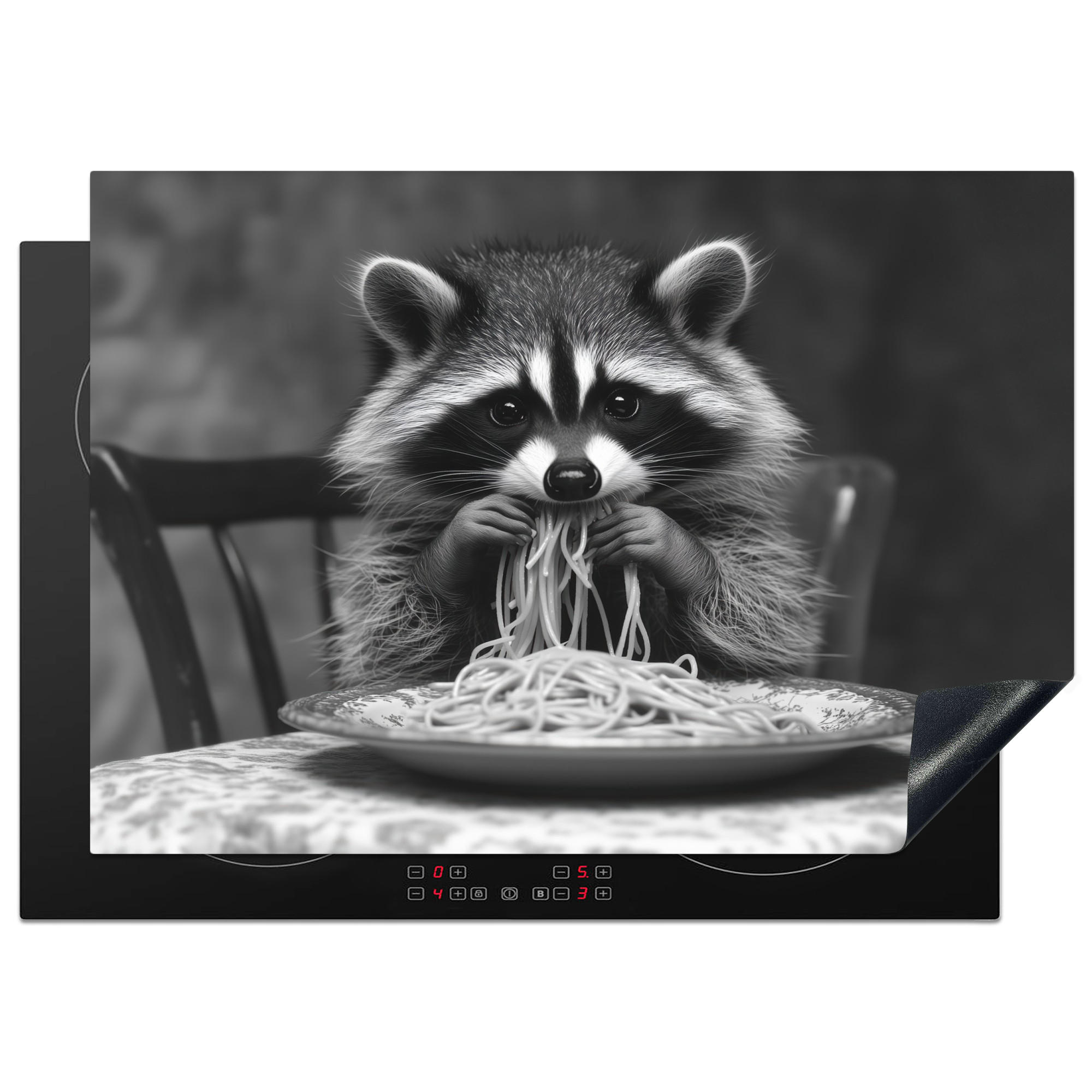 ZAŠČITA ZA INDUKCIJSKO PLOŠČO Rakun 75x52 cm cm - siva, umetna masa (75/52/0.2cm) - MuchoWow
