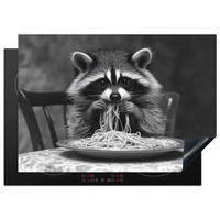 HERDABDECKPLATTE Waschbär - Niedlich - Pasta - Tischtuch - Schwarz - Weiß Herdabdeckung Induktionsfeld 75x52 cm - Grau, Kunststoff (75/52/0.2cm) - MuchoWow