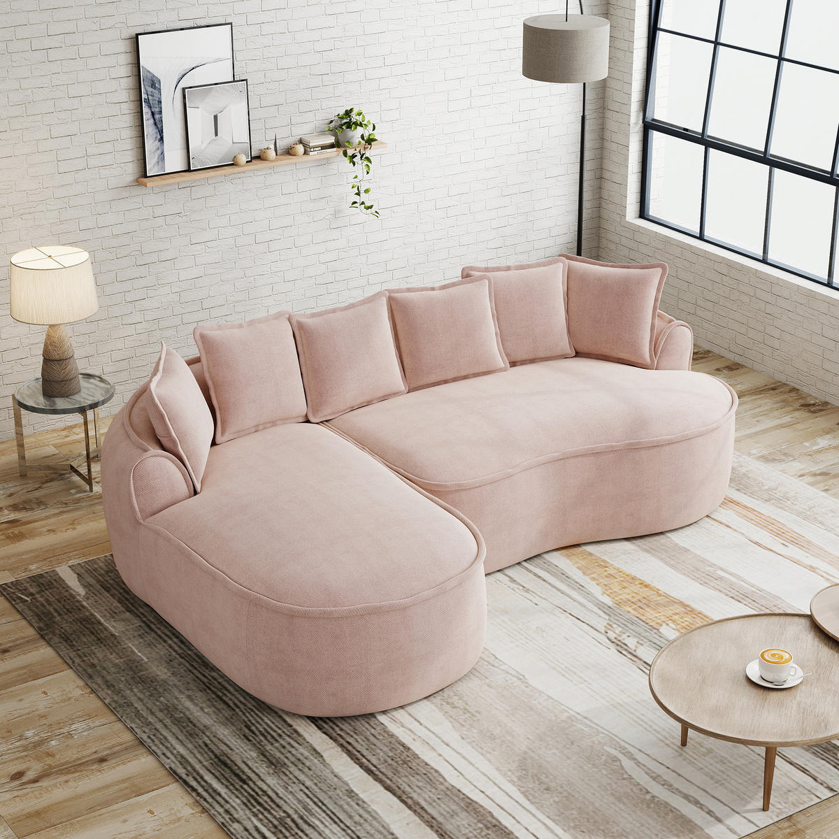 3-SITZER Sofa 252×164×67 cm aus Chenille-Stoff rahmenlos multifunktional, rosa - Rosa, Textil (164/67/252cm)