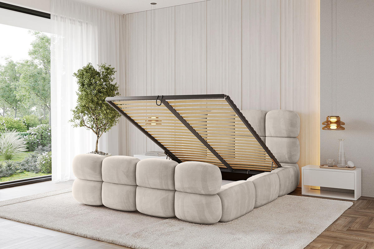 POLSTERBETT mit Bettkasten, Fußteil und Lattenrost, Boxbett ohne Matratze - NOMA-Z 140x200 Beige - Beige, Holzwerkstoff/Textil (140/200cm) - ALTDECOR