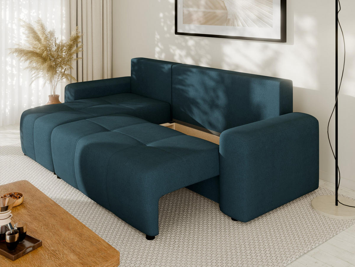 ECKSOFA Nolani mit Schlaffunktion & Bettkasten – Modern & Bequem - Türkis, Kunststoff (248/145cm) - Panda Möbel