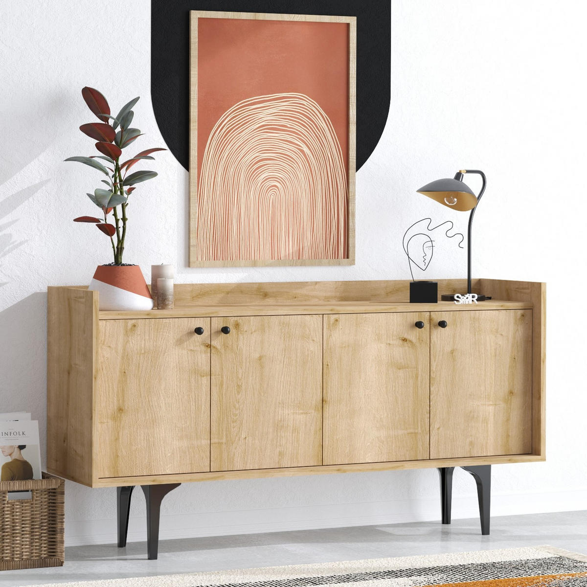 BUFFETSCHRANK navi beige - Beige, Holz (40/80/150cm) - Habitat Garten