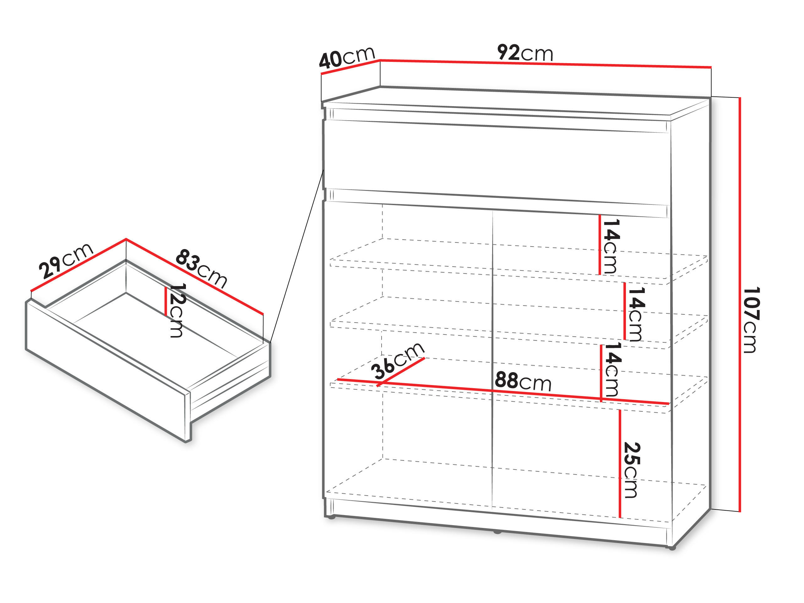 Thumbnail - Mirjan24 Kommode, Weiß, Holzwerkstoff, 1 Schubladen, 92x107x40 cm, Wohnzimmer, Kommoden & Sideboards, Kommoden