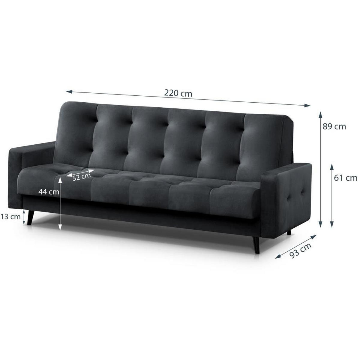 3-SITZER Schlafsofa Nancy Bis dunkelgrau - Dunkelgrau, Holz/Textil (220/89/93cm) - Beautysofa