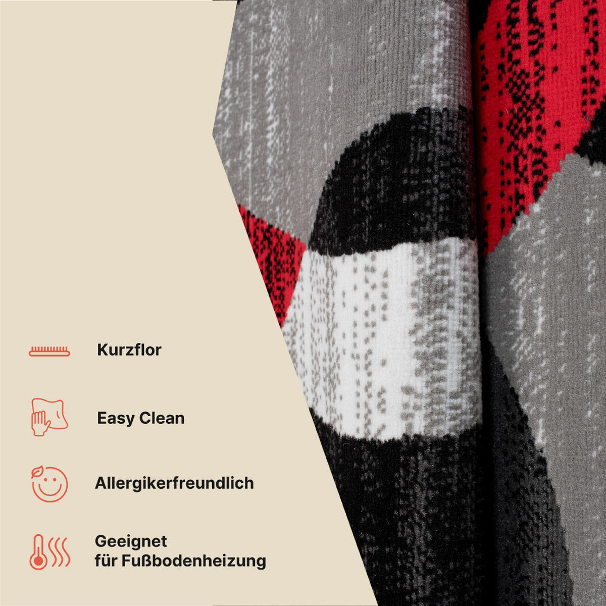 TEPPICH MAYA Rot Kreise Streifen Meliert 130/190 cm - Rot, Textil (130/190cm) - Tapiso