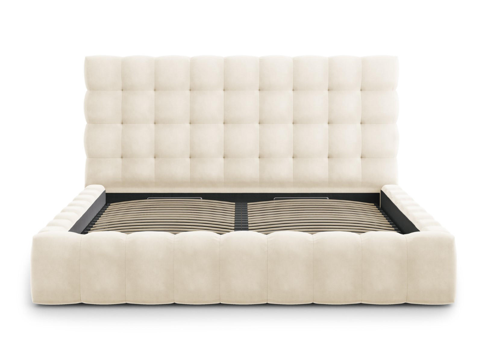 BETT mit Bettkasten und Kopfteil Mamaia aus Samt leichtes beige 200x200cm - Beige, Textil (200/200cm) - Micadoni