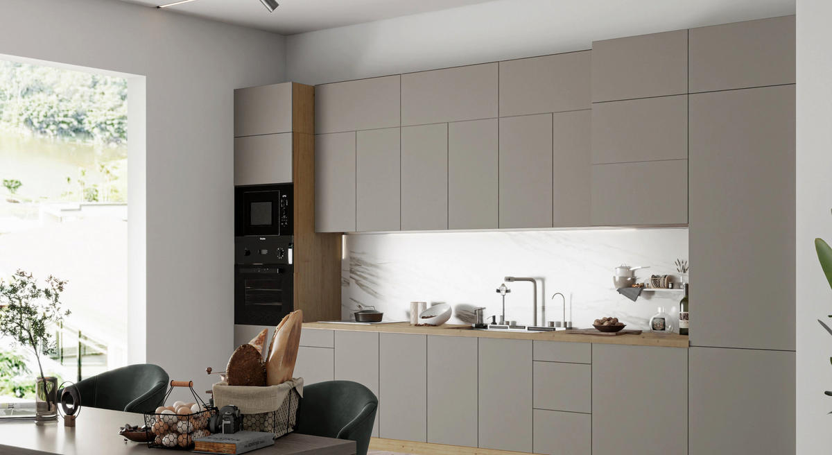 KÜCHENZEILE – Küchenblock 420 cm VELORA – KU-S39 – Beige - Beige, Holzwerkstoff (420/248/58cm) - hi-markt