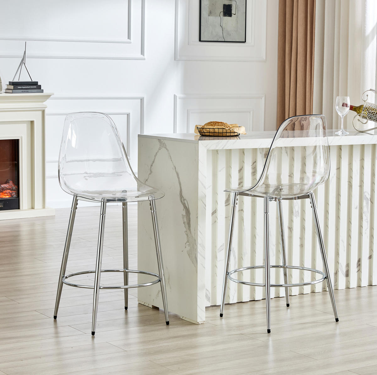 BARHOCKER 2er-Set 66 cm transparent Silber - Silberfarben, Metall (48.5/102/48.5cm) - Meubliv