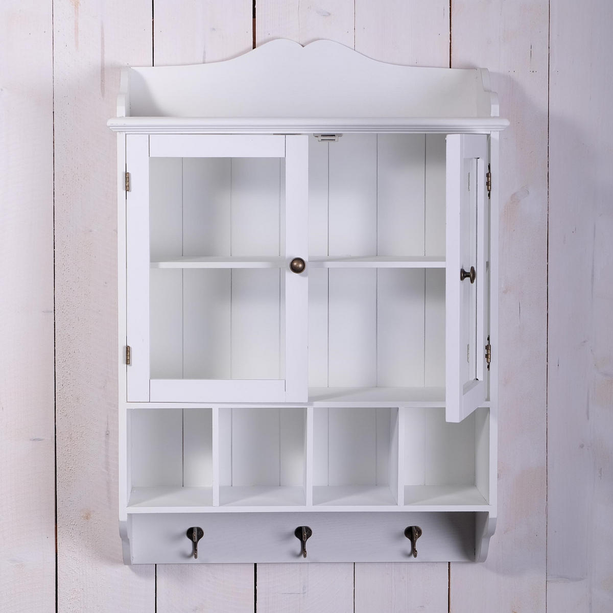 WANDSCHRANK LOTTA 4 Ablagefächer, Glastüren antik-weiß - Weiß, Holz (61/86/21cm) - DESIGN DELIGHTS