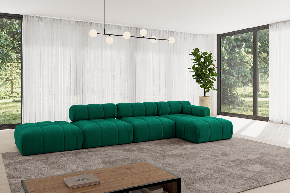 ECKSOFA modulares Sofa Lizur-L2 - 380x160x70 cm Dunkelgrün Velours - Dunkelgrün, Holzwerkstoff/Textil (380/160cm) - ALTDECOR