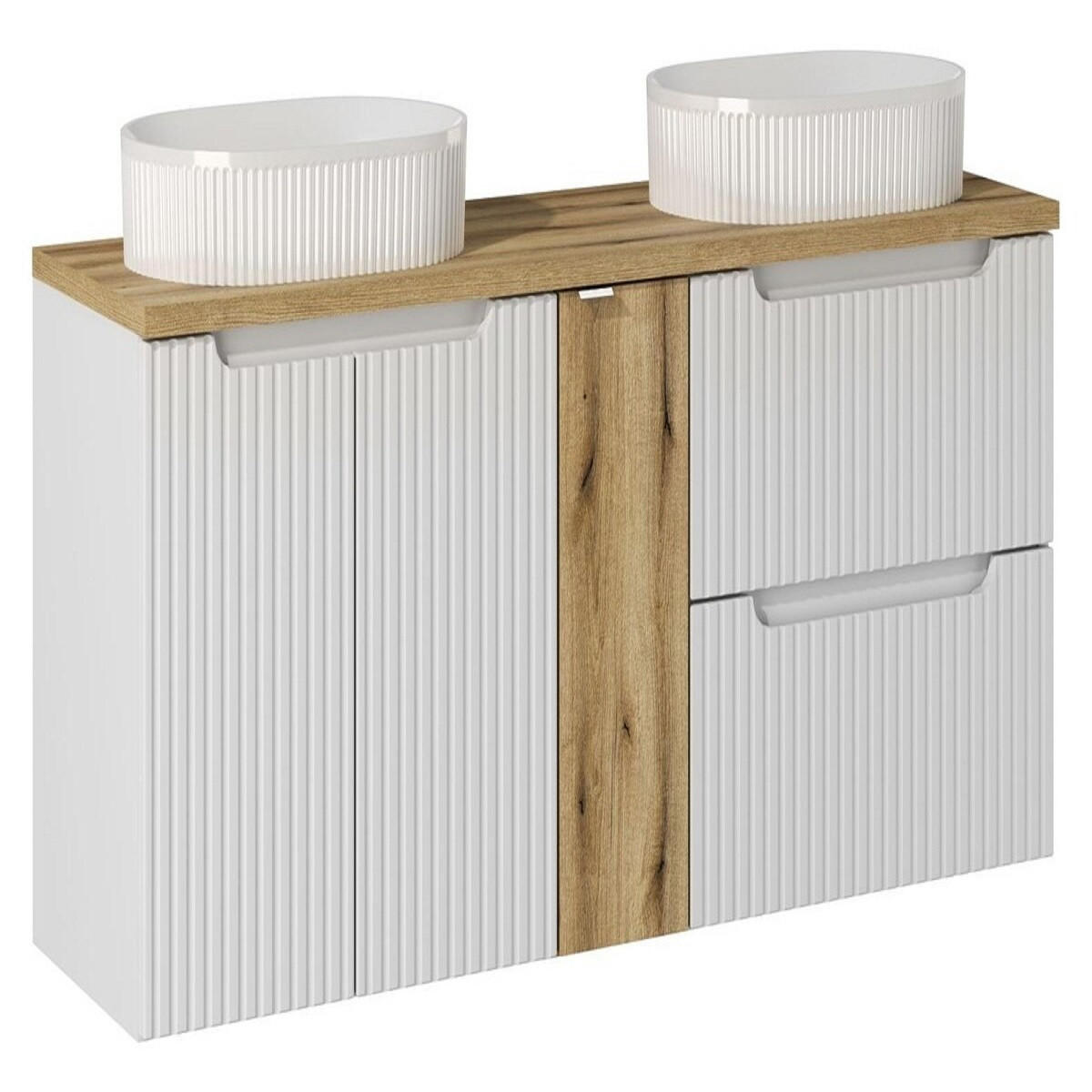 BADMÖBEL-SET 6 Teile - Nova White N BM33 in Weiß/Evoke Oak - Weiß/Eiche Artisan, Holz (180/57/40cm)