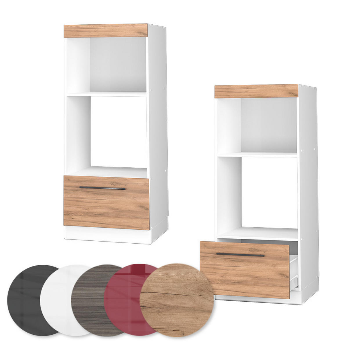 MIKROWELLENSCHRANK Fame-Line Goldkraft Eiche 60 cm offen - Eiche Wotan/Weiß, Holzwerkstoff (60/153.6/58.1cm) - Vicco