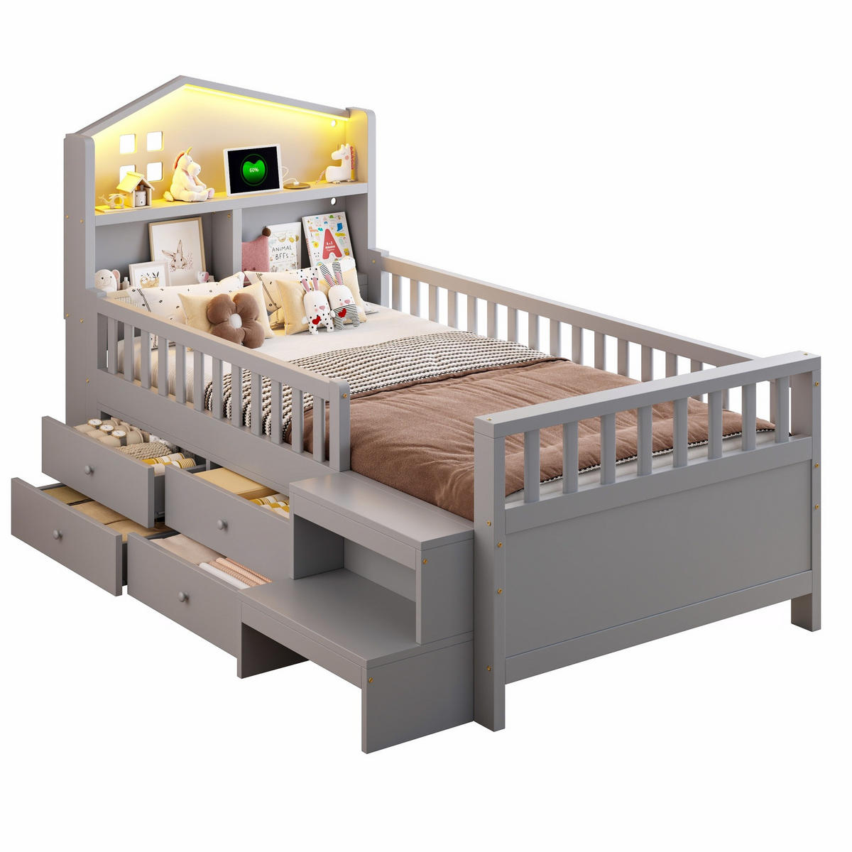 HAUSBETT 90/200 cm Grau - Grau, Holz - Raumix