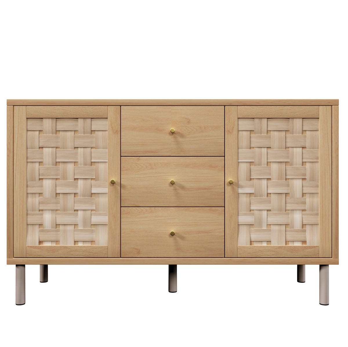 KOMMODE 120/40/75 cm in Eichefarben mit 2 Türen, 3 Schubladen und Metallbeinen - Nussbaumfarben, Holzwerkstoff (120/70/40cm) - Flora Grace
