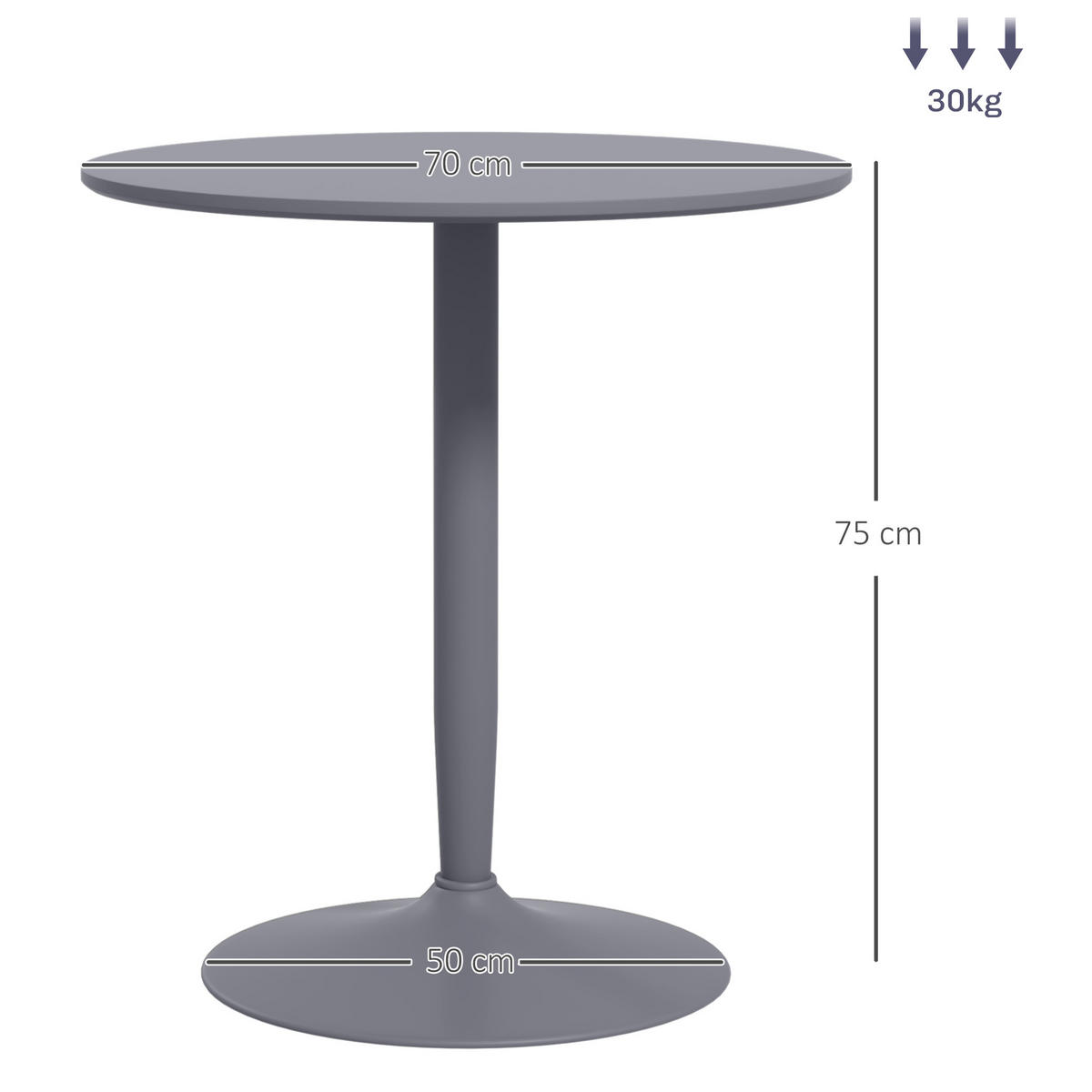 ESSTISCH Runder Küchentisch, Rutschfester Esszimmertisch für 2 Personen Grau - Grau, Holzwerkstoff (70/70/75cm) - HOMCOM