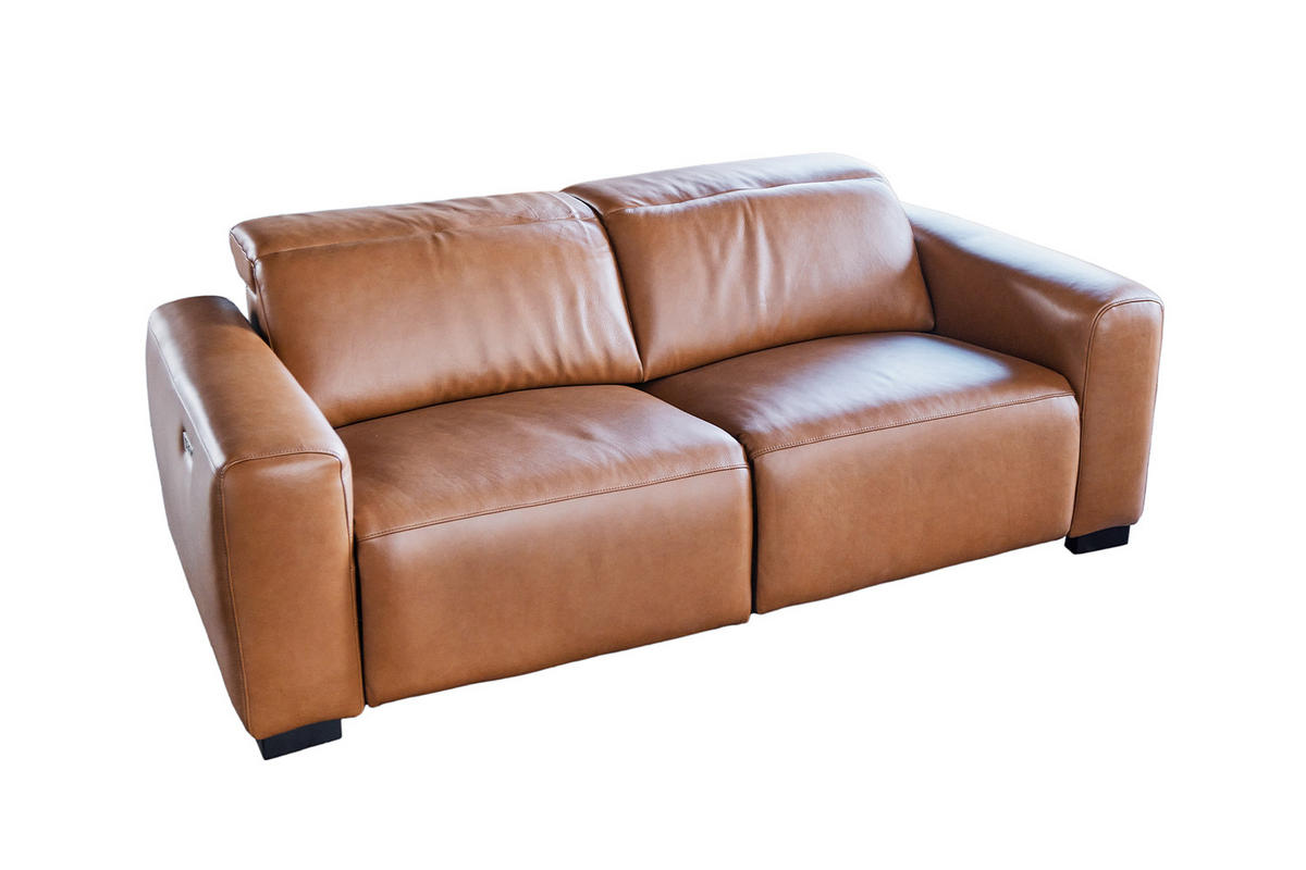 SOFA FINN Braun Leder - Dunkelbraun/Schwarz, Leder/Kunststoff (210/80/107cm) - KAWOLA