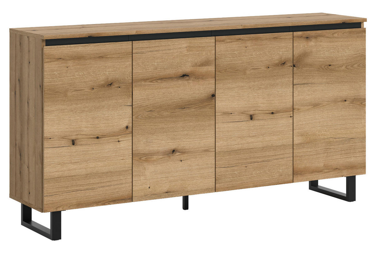 SIDEBOARD Evoke Eiche mit schwarz, Kommode 160 x 84 cm mit Soft-Close, Gelia - Eichefarben/Schwarz, Holzwerkstoff/Metall (160/84/36cm) - Inn.Furn