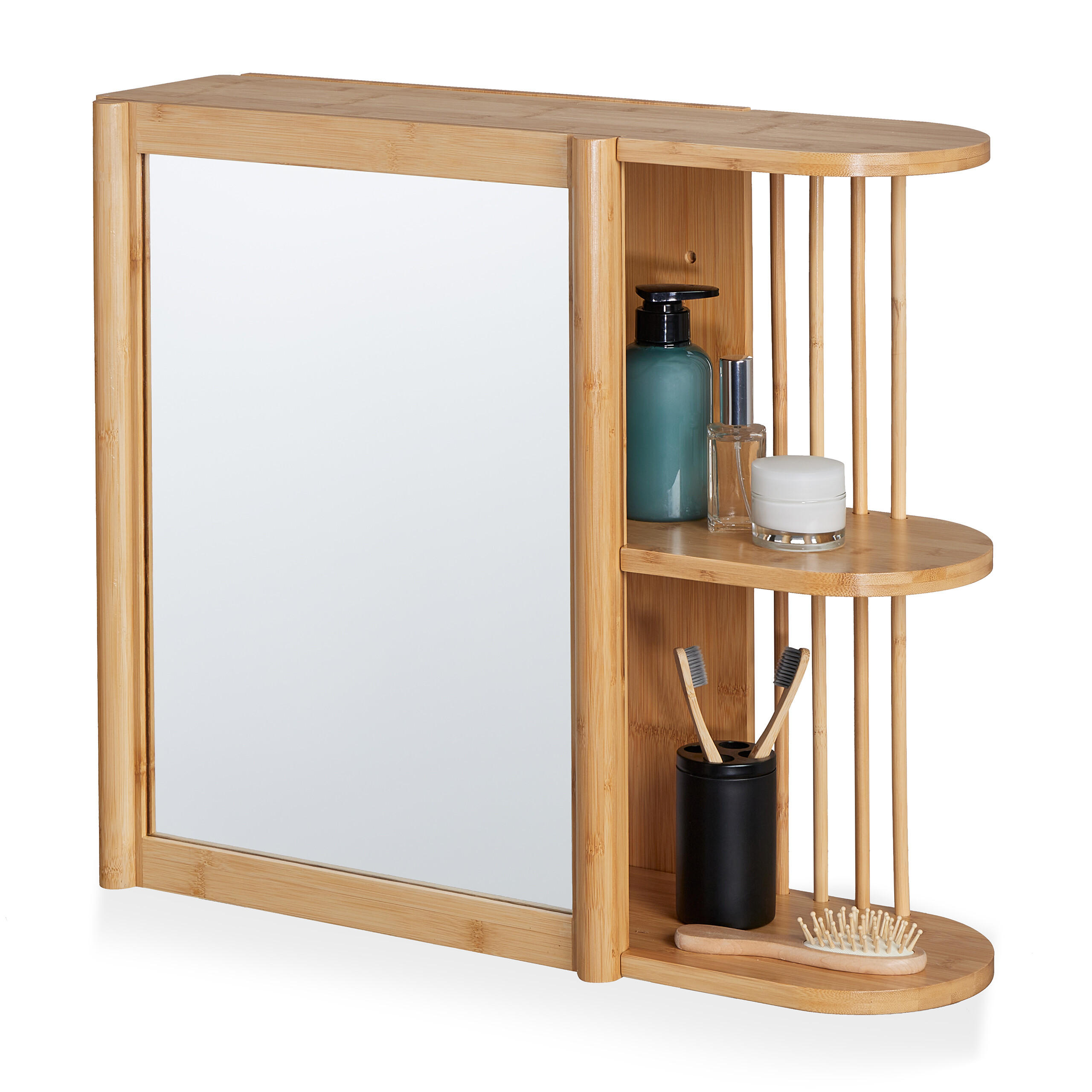 VÄGGHYLLA Natur bambu med spegel 53 cm Ljusbrun 53/62/20 cm