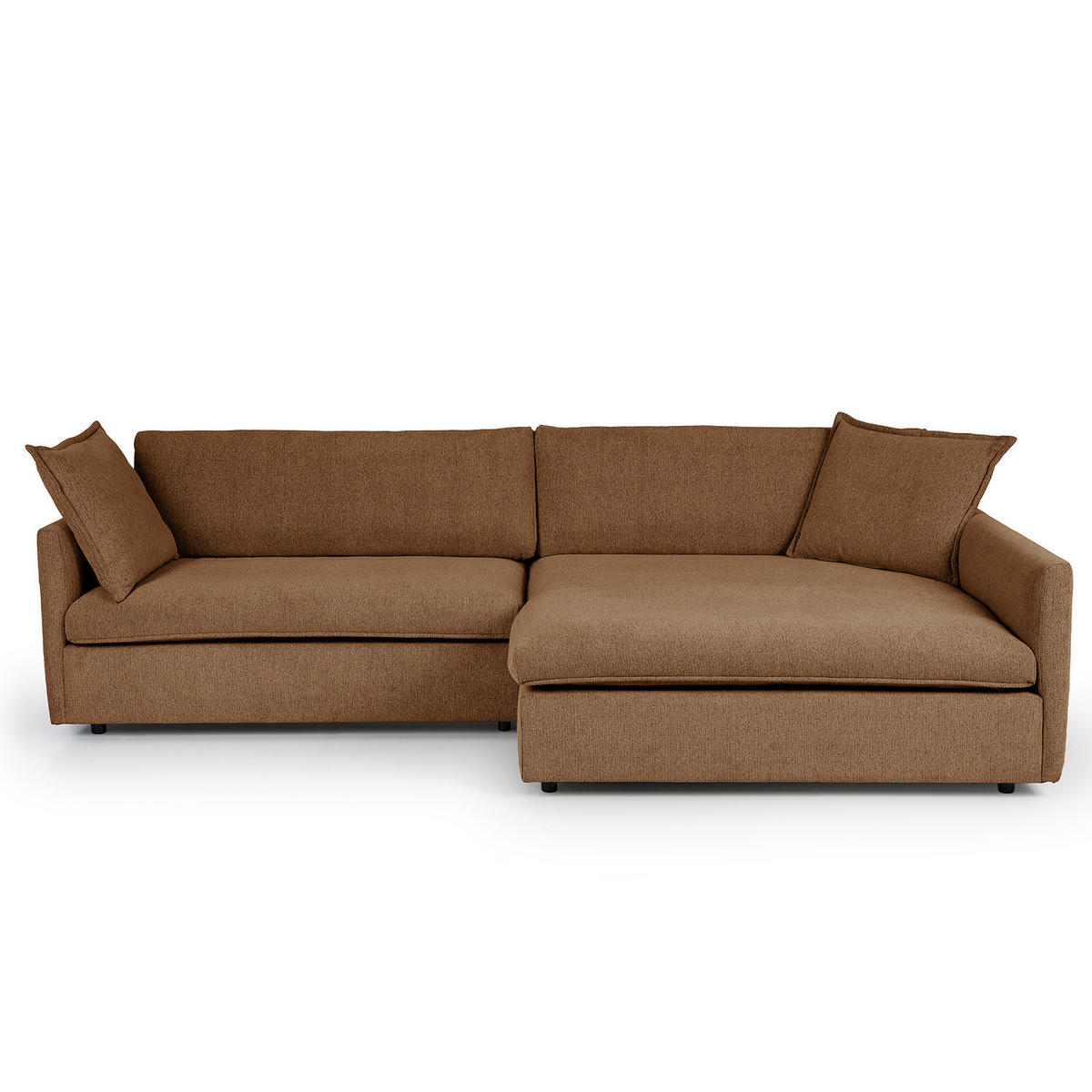 ECKSOFA mit Longchair - Schwarz/Haselnussfarben, Kunststoff/Textil (290/183cm) - home24