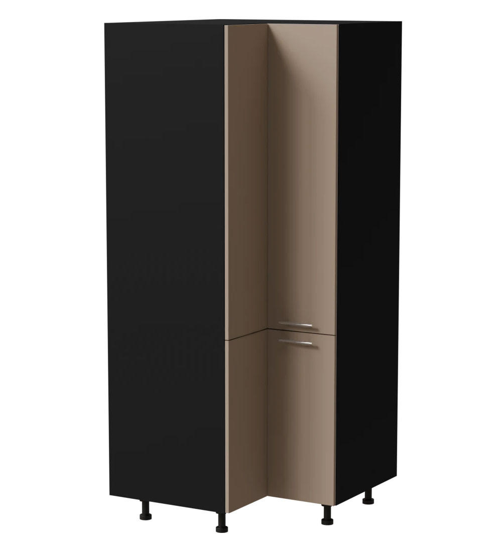 ECKVORRATSSCHRANK Brerra D24N/207 Schwarz / RAL 1019 graubeige Matt 90 / 90 / 207cm - Beige/Schwarz, Holz/Holzwerkstoff (90/207/90cm) - Feldmann-Wohnen