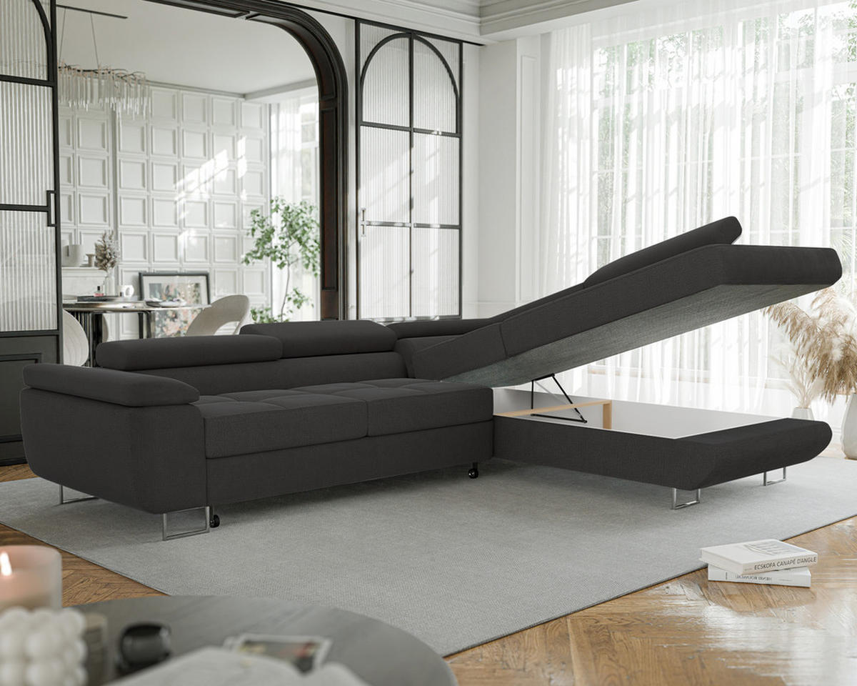 ECKSOFA ANTON rechts, mit Schlaffunktion und Bettkasten Anthrazit - Anthrazit, Holzwerkstoff/Kunststoff (274/203cm) - Idohome