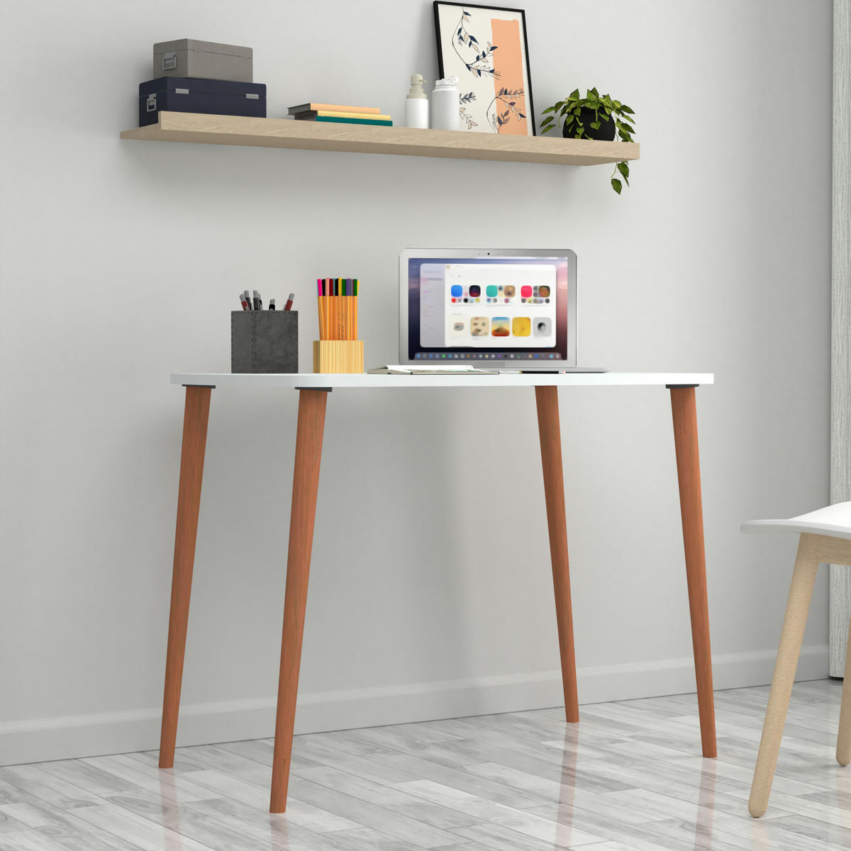 SCHREIBTISCH Kongsberg - Naturfarben/Weiß, Holz/Holzwerkstoff (60/90/70cm) - [en.casa]