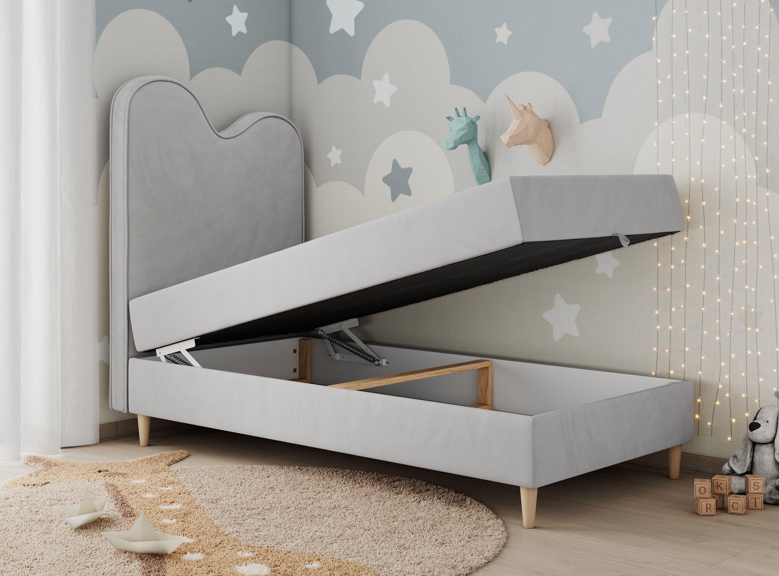 Thumbnail - MKS Boxbett, Hellgrau, Textil, 1-Sitzer, Rechteckig, 90x180 cm, Kinder- & Jugendzimmer, Jugendmöbel, Jugendbetten