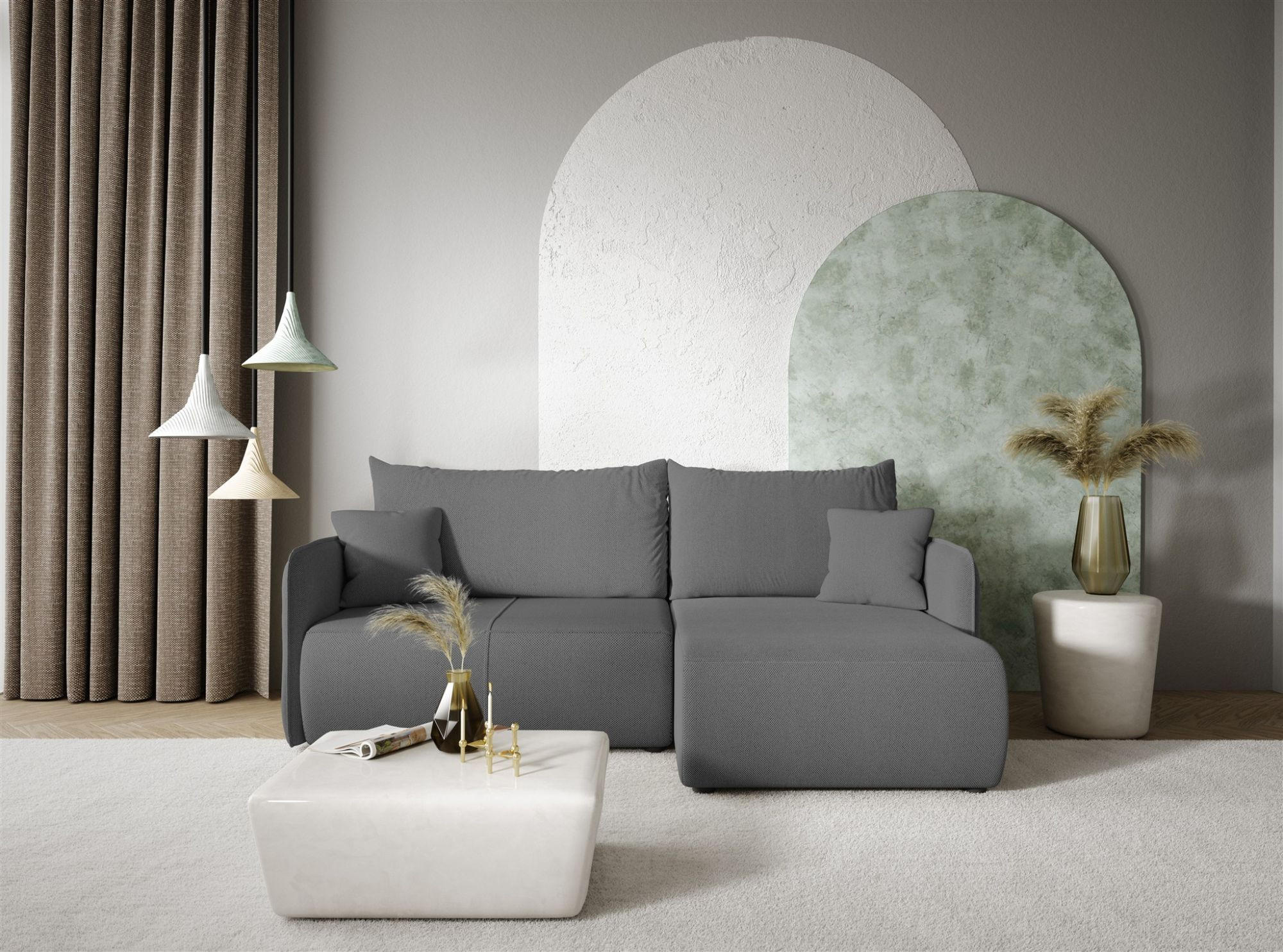 ECKSOFA Calgary - Dunkelgrau, Holzwerkstoff/Textil (207/148cm) - Fun Möbel