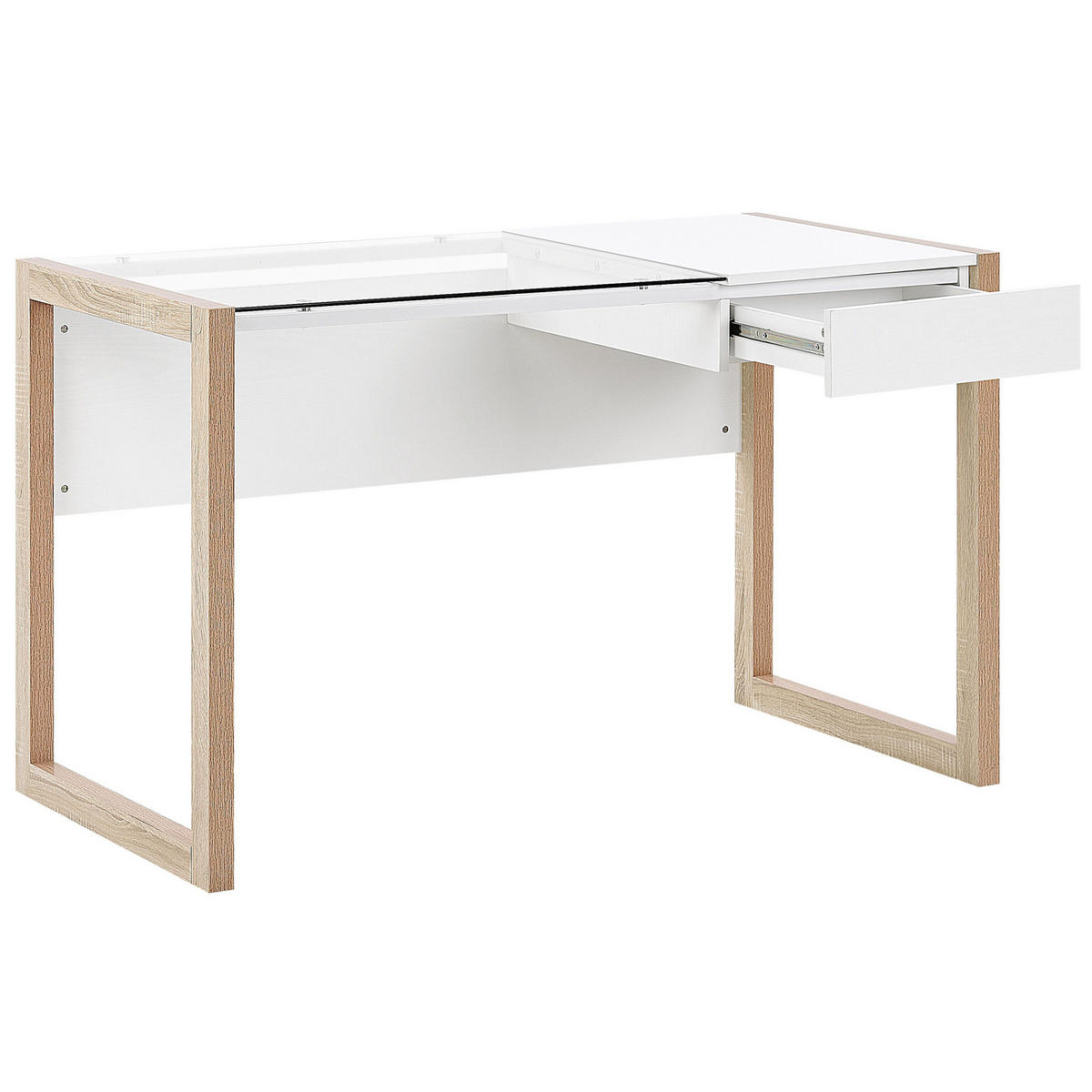 SCHREIBTISCH weiß/heller Holzfarbton 120/60/75 cm Jenks - Weiß, Holzwerkstoff (60/120/75cm) - Beliani