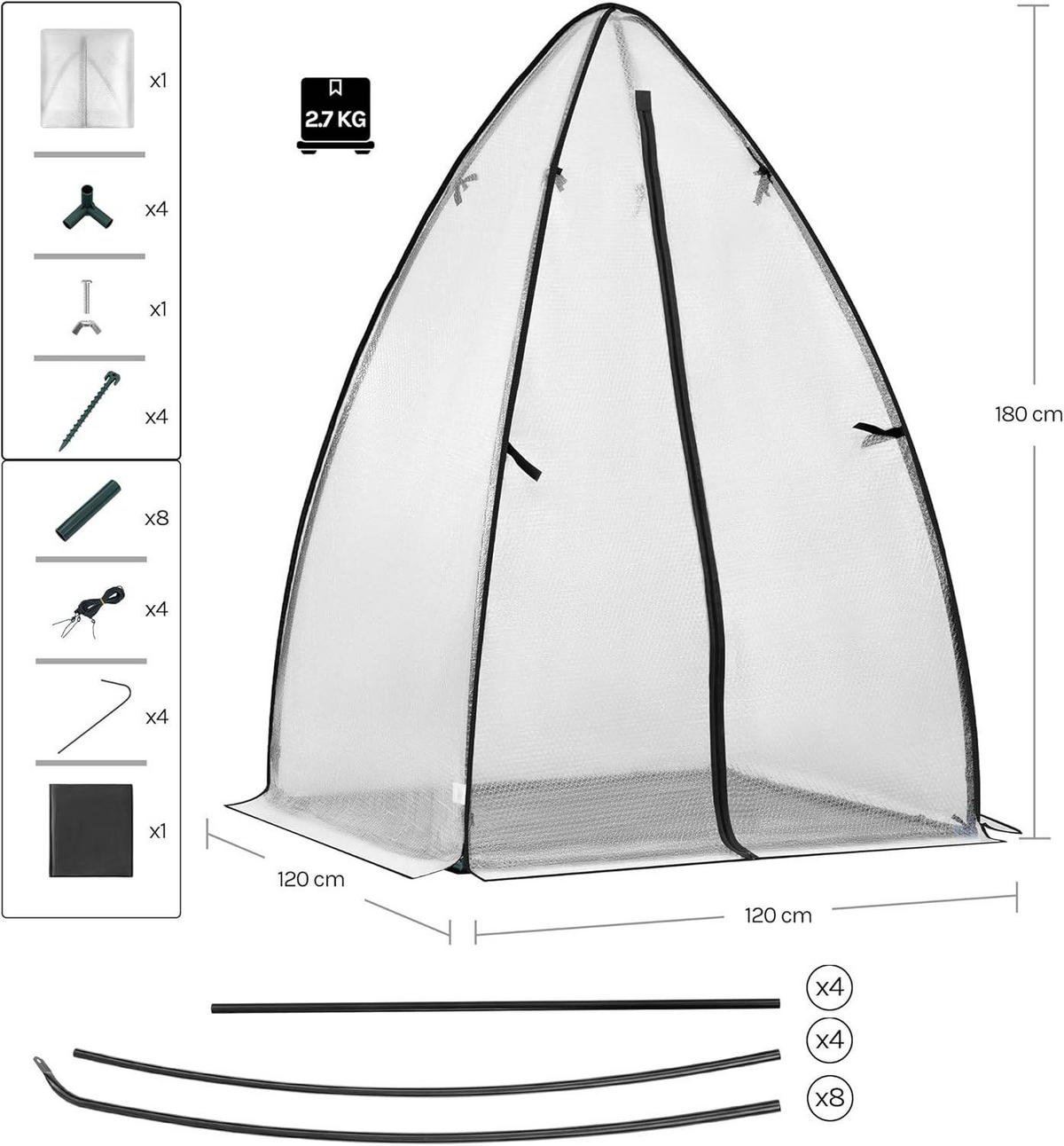 FOLIENGEWÄCHSHAUS, schwarzes Frostschutzgewebe, 120x180 cm - Schwarz/Weiß, Textil/Metall (120/180/120cm) - Woltu