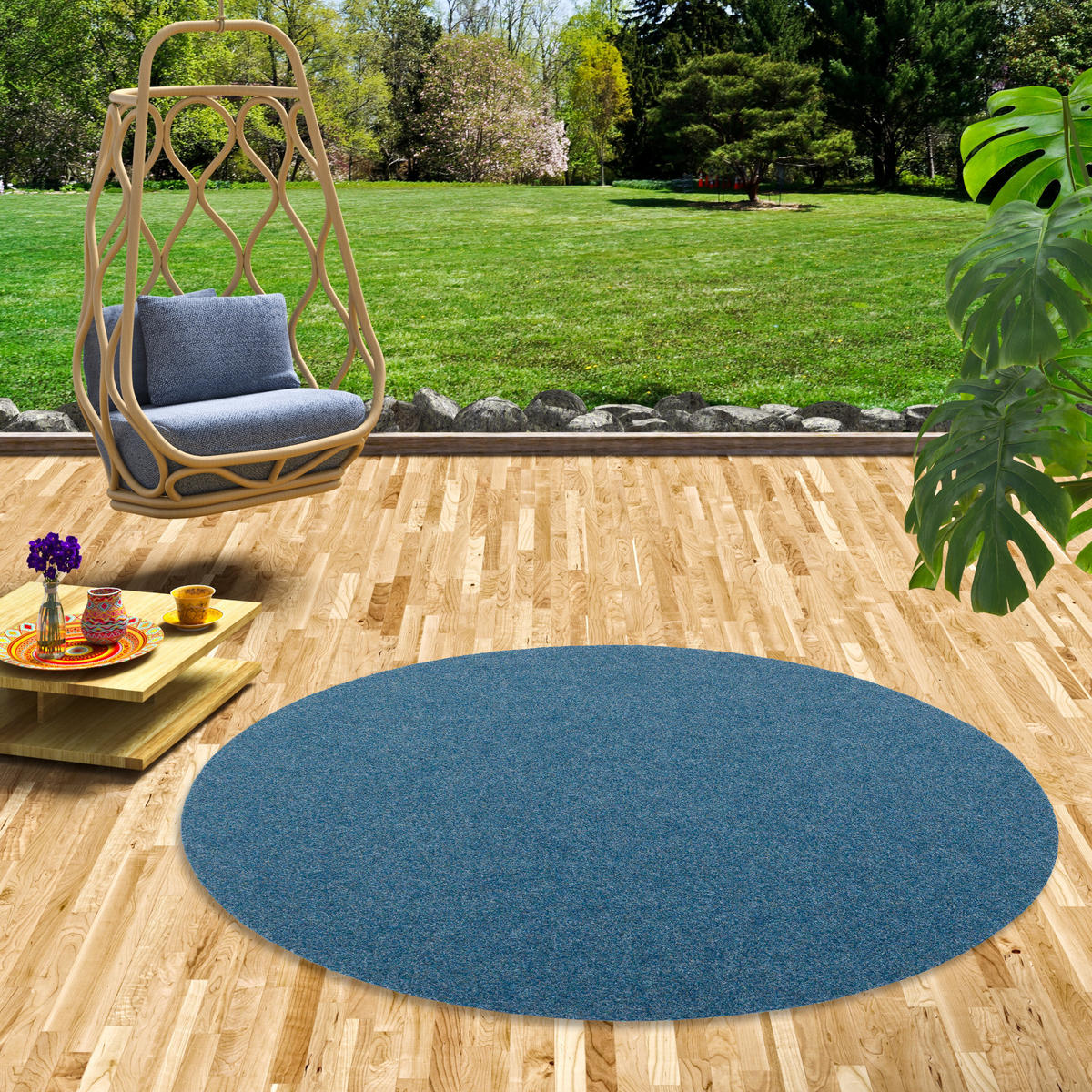 KUNSTRASEN RASENTEPPICH MIT NOPPEN KINGSTON RUND - Blau, Textil (133/133cm) - Snapstyle