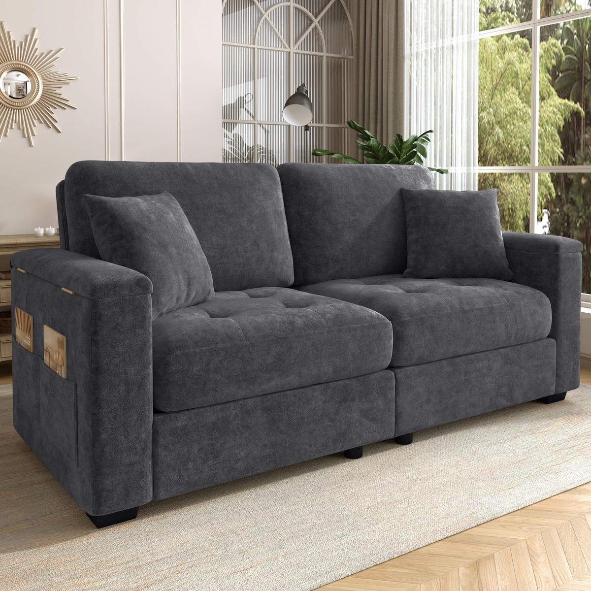 2-SITZER-SOFA DE-35382 mit Stauraum Dunkelgrau - Dunkelgrau, Holzwerkstoff (81.5/84/180cm) - ComfortXL