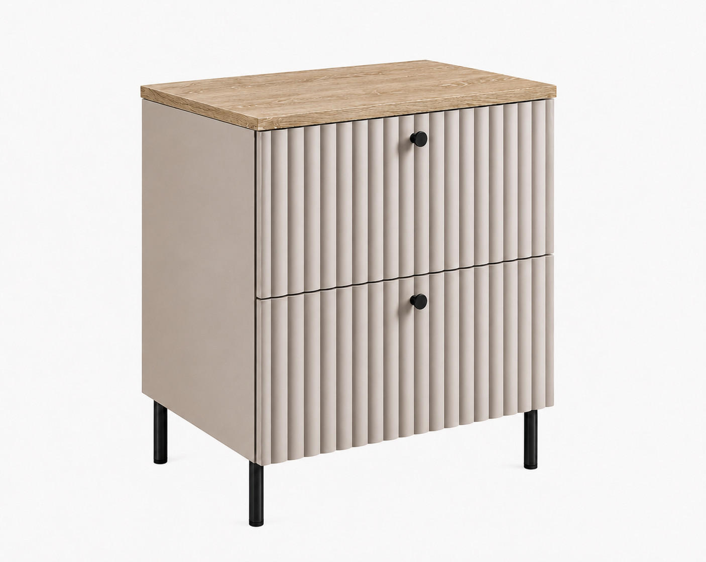 BADEZIMMERSCHRANK: Kaschmir / Platte Helle Eiche / Griffe Schwarz / Beine Schwarz, 60 x 46 x 73,6 cm - Kaschmir/Schwarz, Holzwerkstoff (60/73.6/46cm) - 3XE LIVING