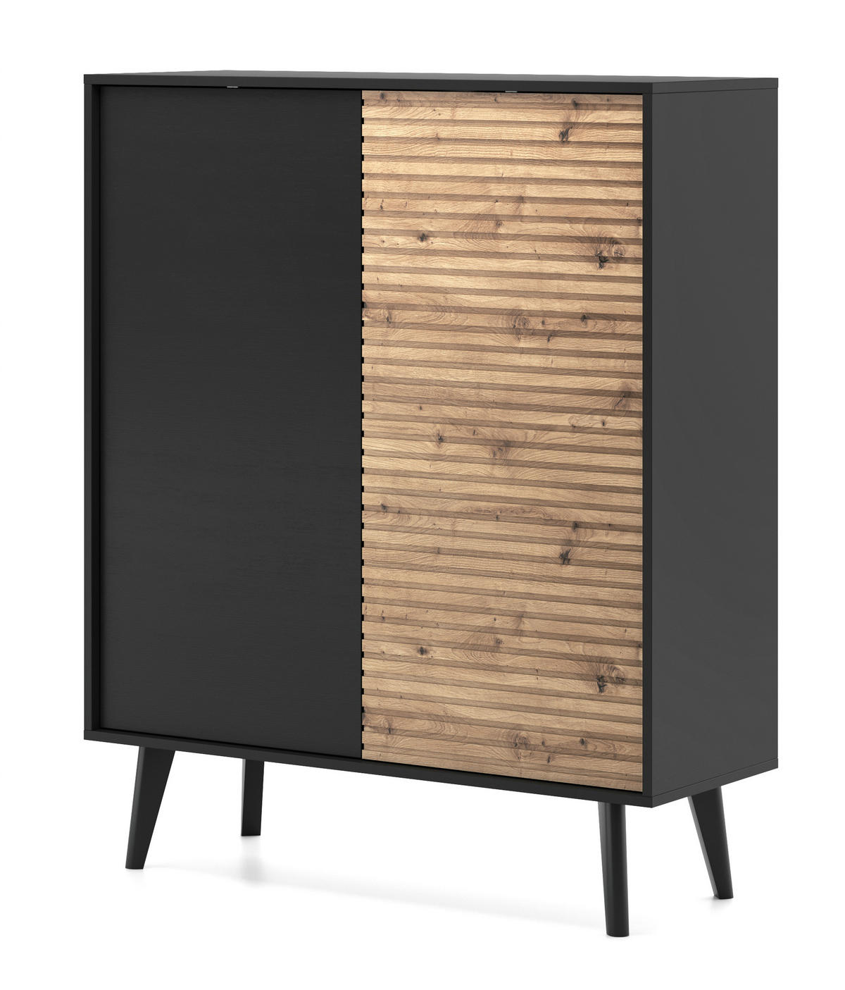 KOMMODE WILLOW KD-104 – 104 cm Breite, 125 cm Höhe, 2 Türen, Schwarz Eiche Artisan - Schwarz, Holzwerkstoff/Kunststoff (104/125/39cm) - DomoHome