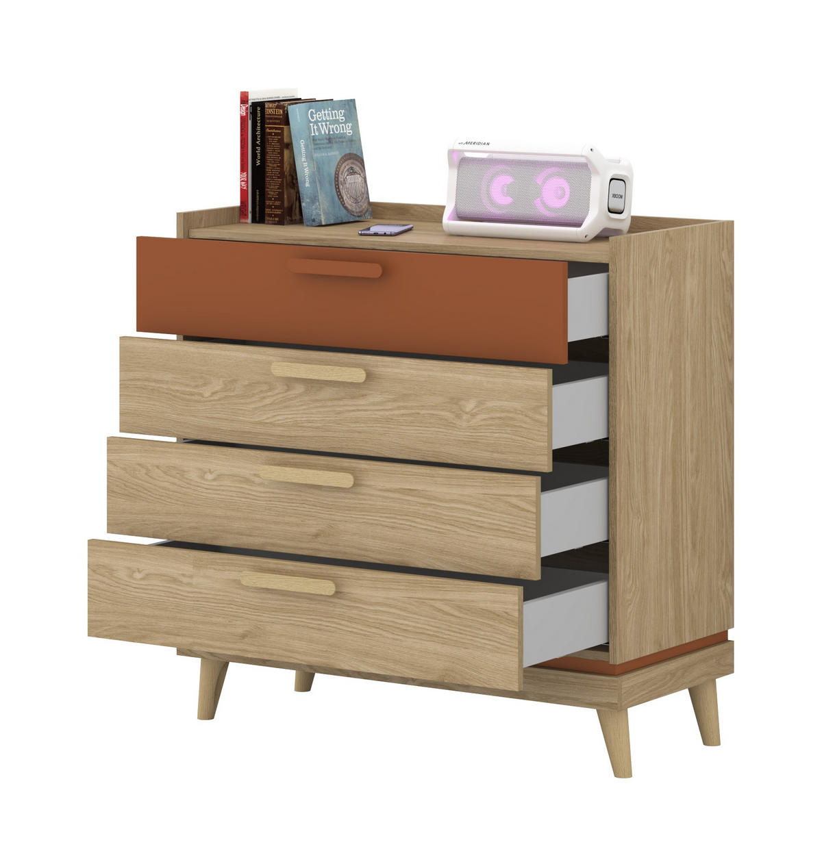 SIDEBOARD ACARA 90x40x90 cm mit 4 Schubladen Eichefarben - Braun, Holzwerkstoff (90/90/40cm) - MASSENO