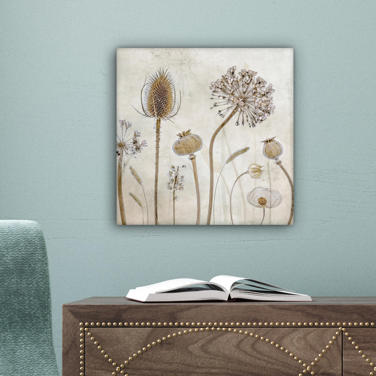LEINWANDBILD Blumen - Aquarell - Stilleben - Braun - Vintage 20x20 cm - Beige, Textil (20/20cm) - MuchoWow