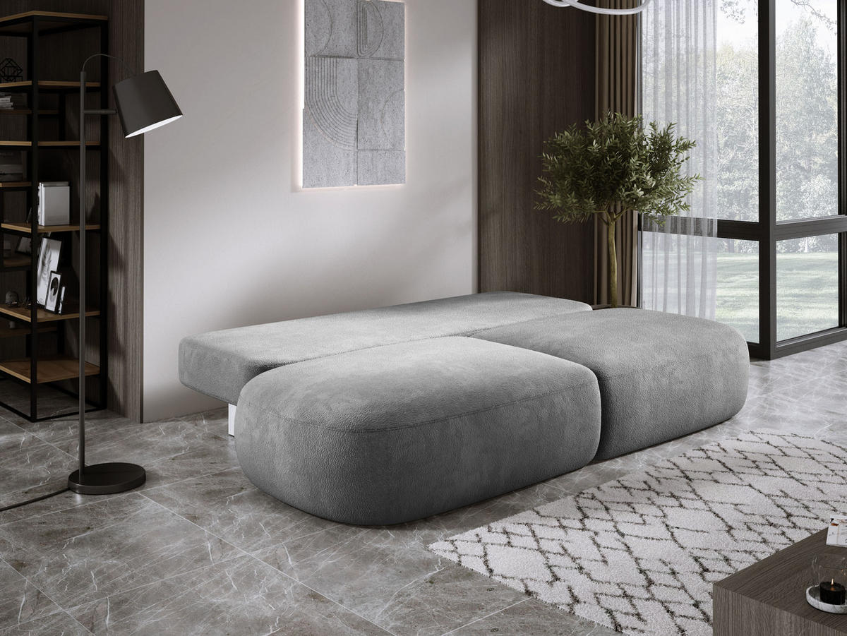 SCHLAFSOFA Moderne BABU mit Schlaffunktion – 3-Sitzer Sofa mit Bettkasten, DL-Automat, 2 Rückenkissen, 2 Zierkissen, 240x90x90 cm, Esche - Hellgrau, Holz/Textil (240/90/90cm) - DomoHome