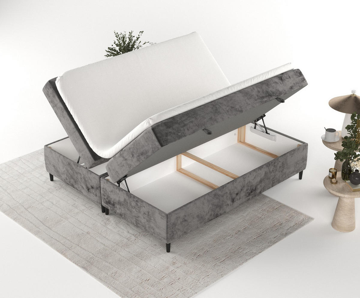 BOXBETT Theo 160/200 cm Stahl im Lotta Stoff - Schwarz/Graphitfarben, Holz/Holzwerkstoff (160/200cm) - AltaBeds