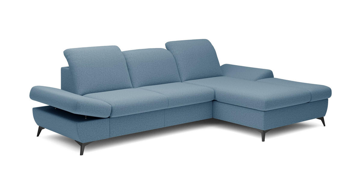 ECKSOFA FELICE R-S Blau Geflochtener Stoff mit Schlaffunktion - Blau, Holz (284/166cm) - MASSENO