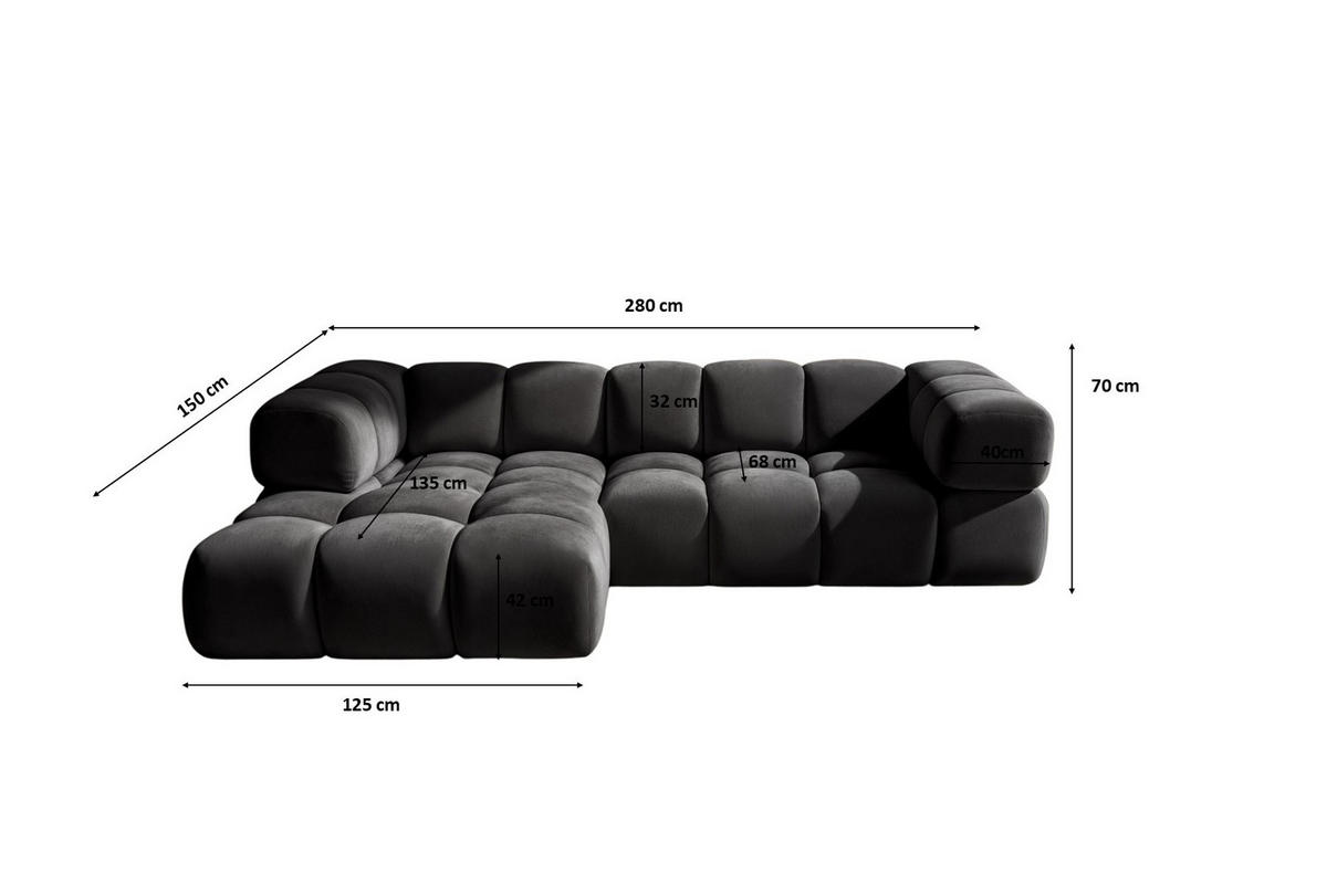 ECKSOFA L-Form Averro, stoff Bluvel, Schwarz, Links - Schwarz, Holz (280/150cm) - Kaiser Möbel