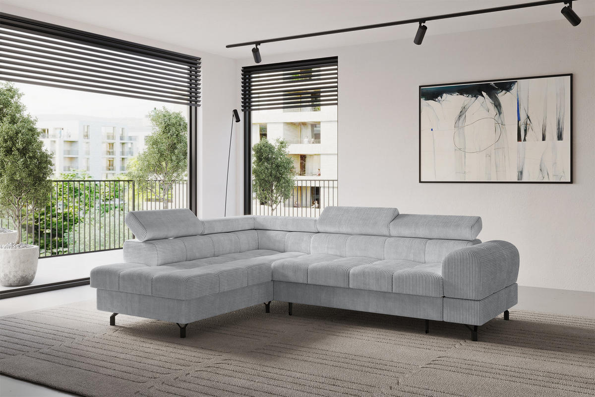 ECKSOFA mit Schlaffunktion Ottomane Links LUMA-L 272x203x70 Grau Cord - Anthrazit/Schwarz, Holzwerkstoff/Kunststoff (272/203cm) - ALTDECOR