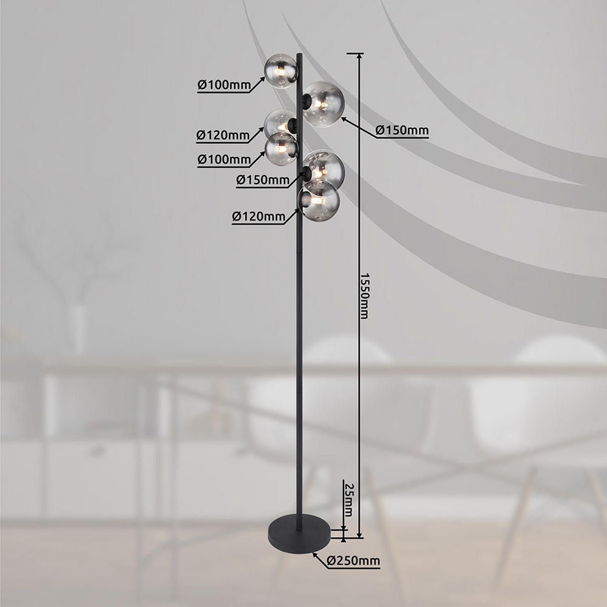 LED STEHLEUCHTE Metall Schwarz - Schwarz, Glas (28.5/28.5/155cm) - Globo Lighting