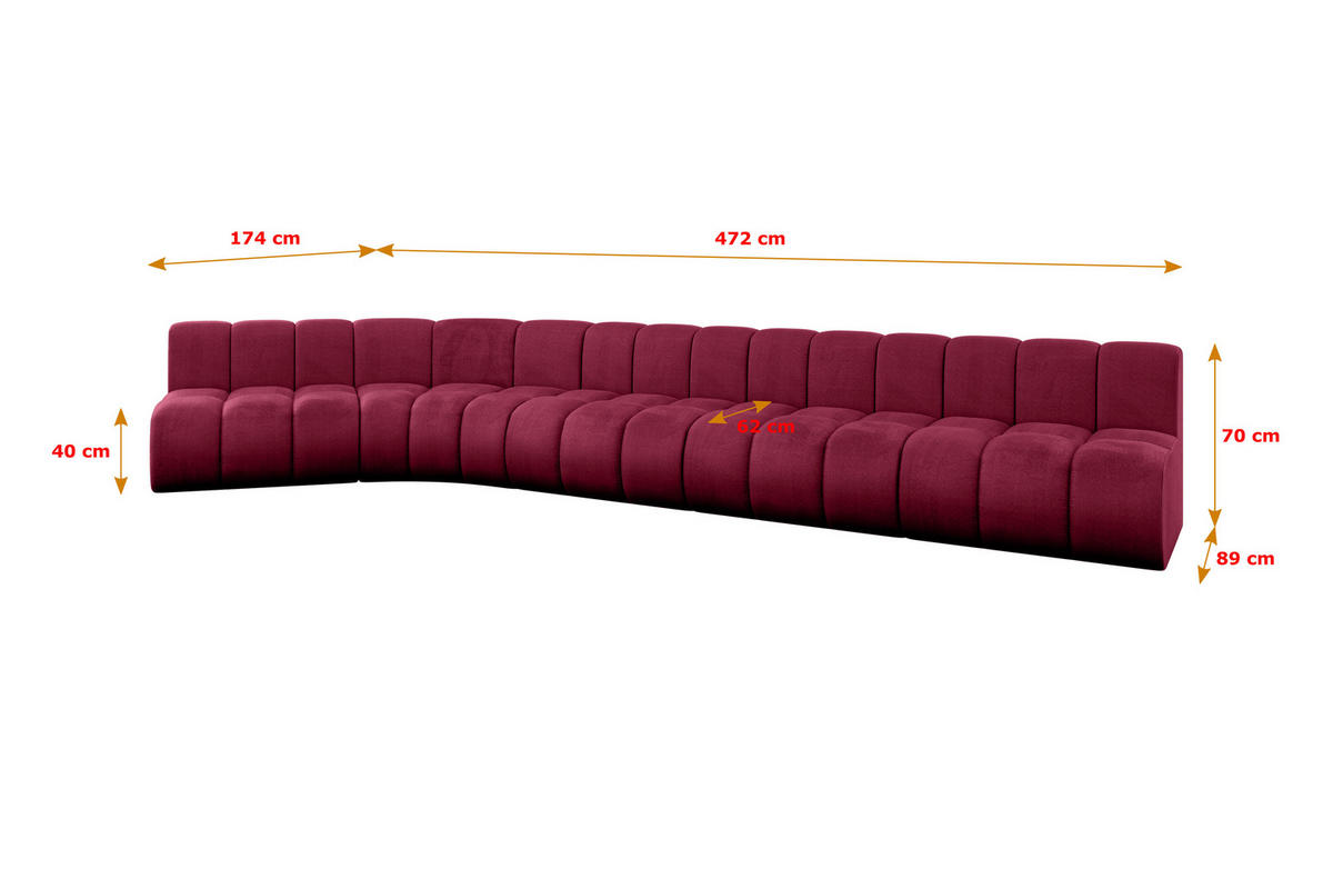 ECKSOFA modulares Sofa Montra-L3 - 472x174x70 cm Bordeauxrot - Bordeaux, Holzwerkstoff/Textil (472/174cm) - ALTDECOR
