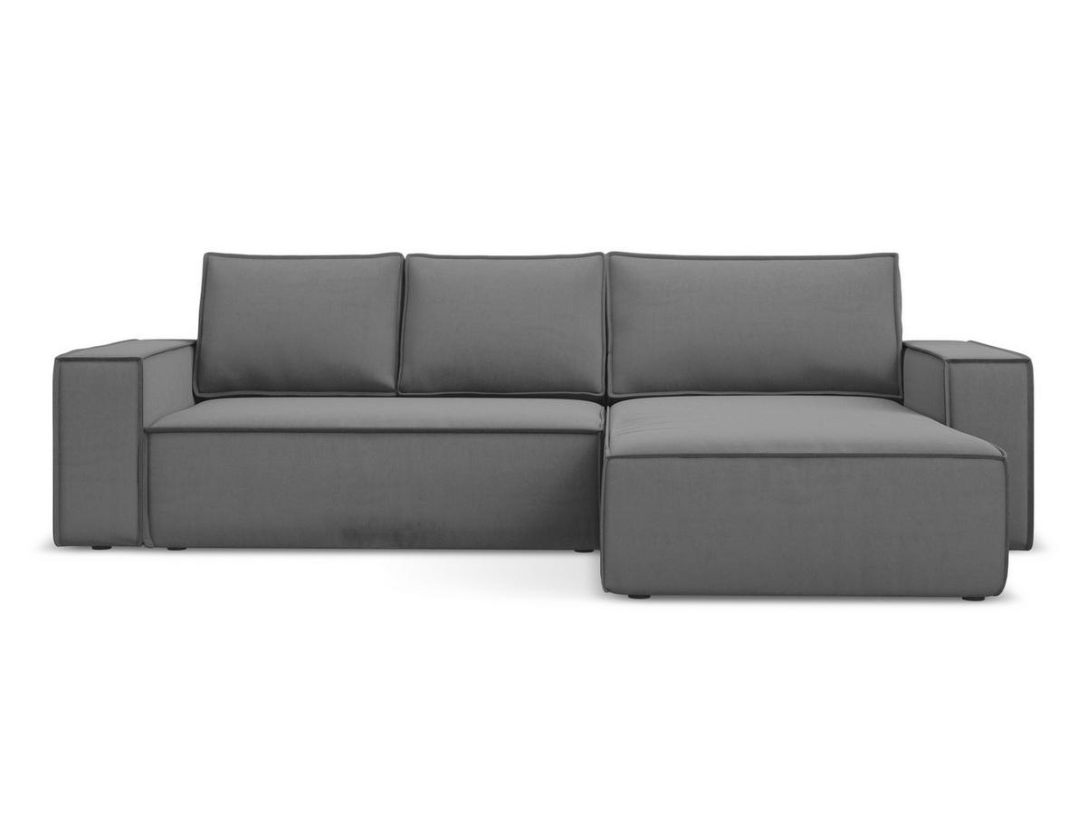 ECKSOFA mit Schlaffunktion Samt Stoff Grau - Schwarz/Grau, Kunststoff/Textil (290/185cm) - Makamii
