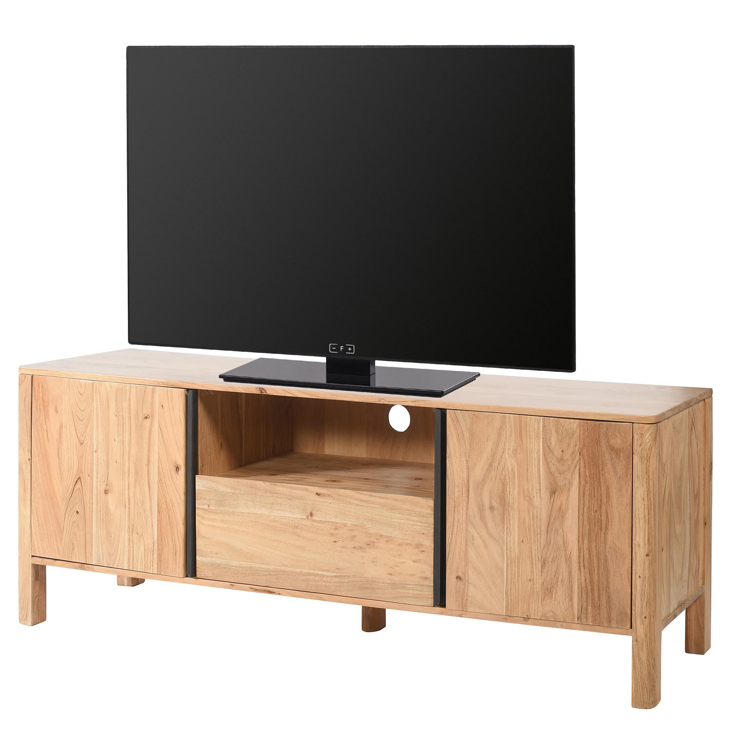 MASSIVES TV-LOWBOARD - Akazie - Schwarz/Akaziefarben, Holz/Metall (165/60/40cm) - home24