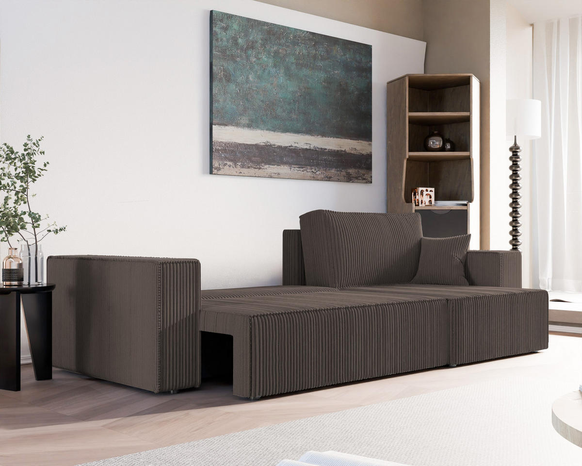ECKSOFA mit Schlaffunktion und Bettkasten, Braun - Braun, Holzwerkstoff/Textil (145/276cm) - Idohome