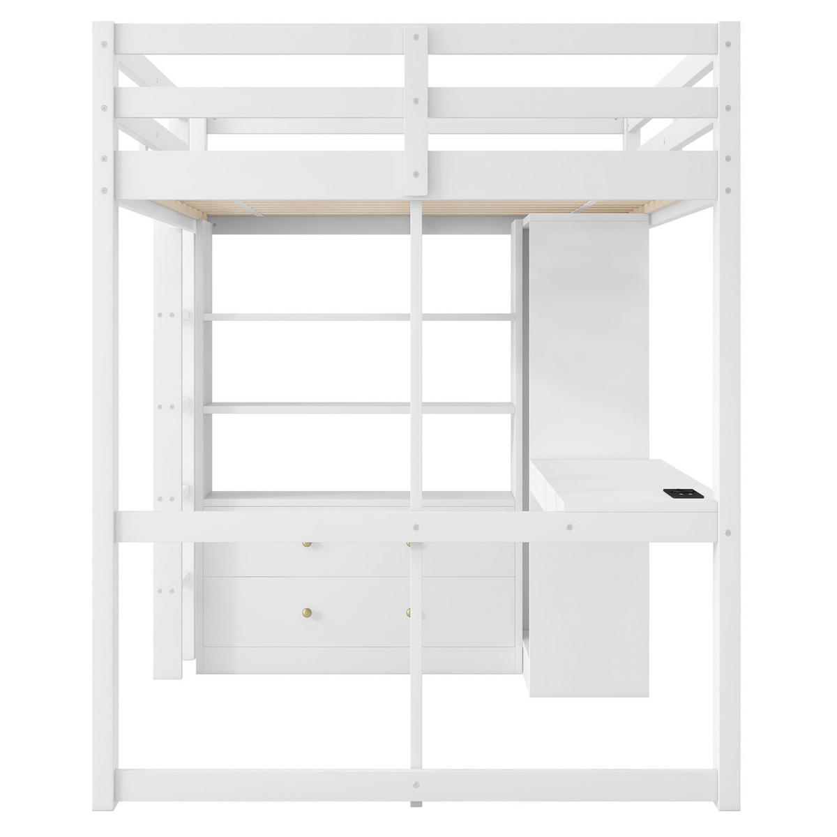 HOCHBETT 140/200 cm aus Kiefernholz und MDF mit Schreibtisch und LED-Beleuchtung Weiß - Weiß, Holz (140/200cm) - Modenvie