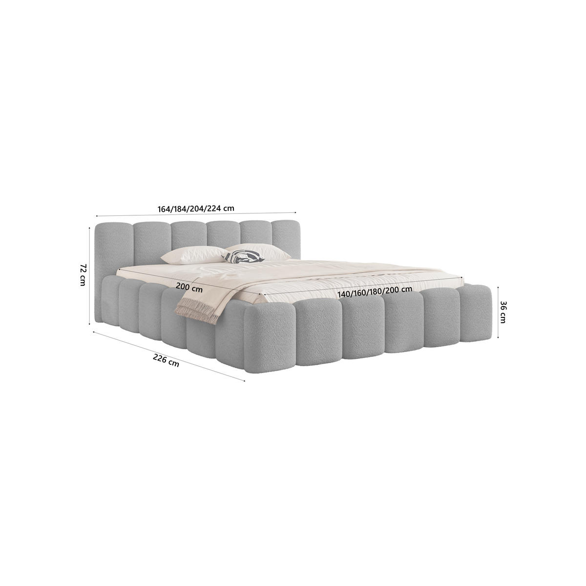 POLSTERBETT Alloggio 200x200 cm, Grau - Grau, Textil (200/200cm) - Fedve